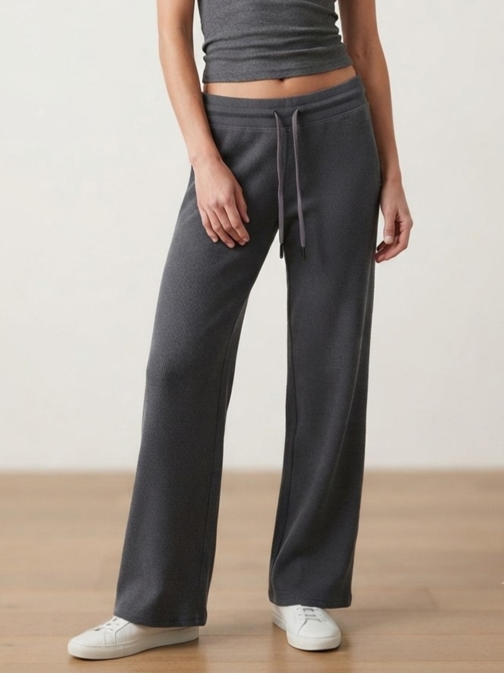 Sunday Best Wide-Leg Drawstring Track Pants - Charcoal Gray Size Med